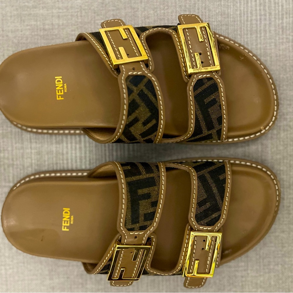 Fendi- FF Jacquard Dual Buckle Slide Sandal